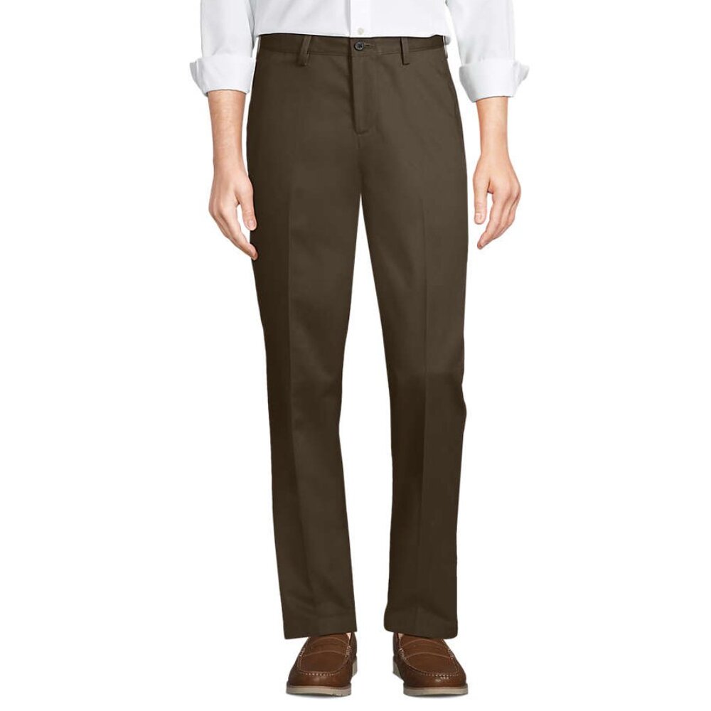 Lands End Men's Comfort Waist No Iron Chino Pants, Brown, 36” x 30”